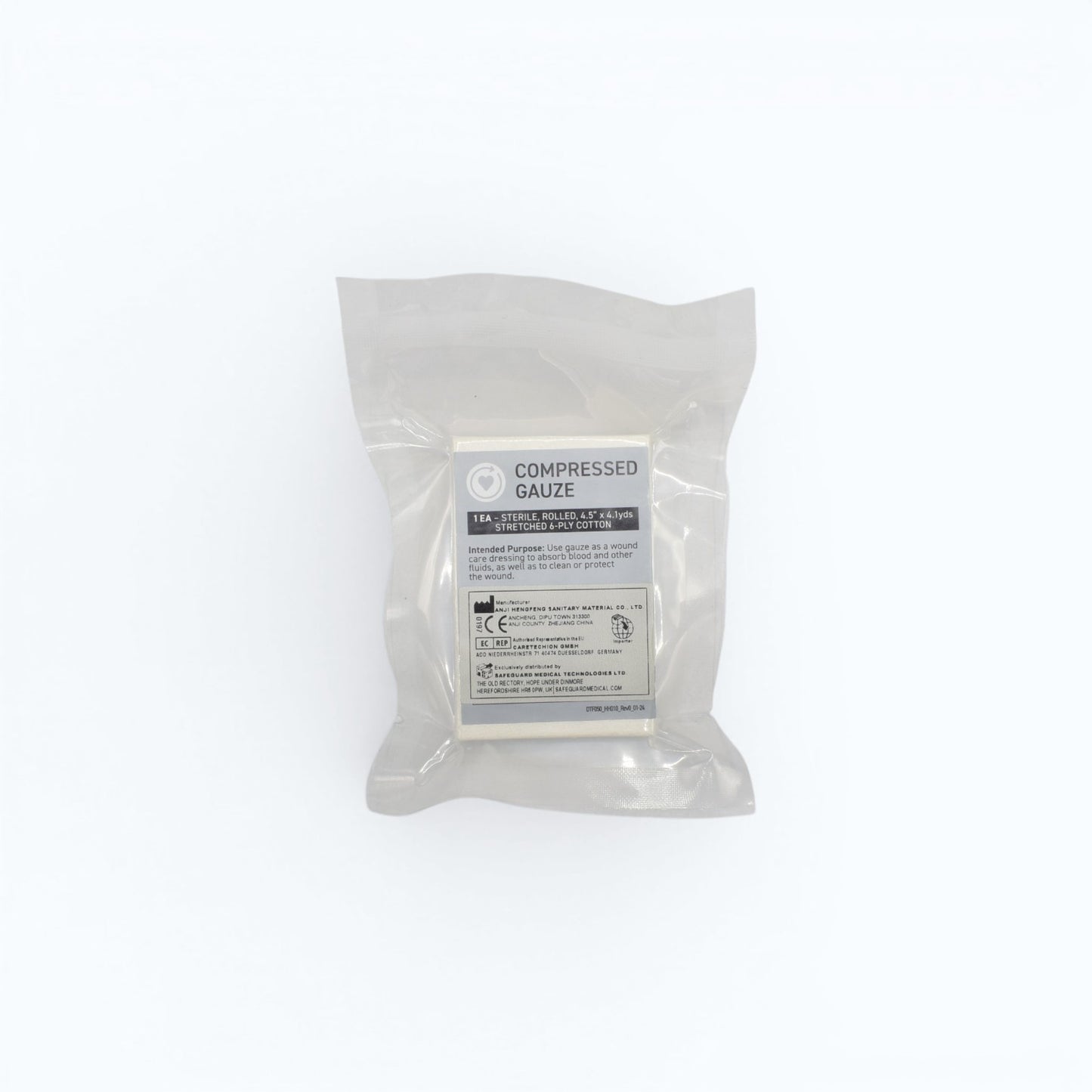 Compressed Gauze – Gasväv för sårpackning vid kraftig blödning i steril förpackning.