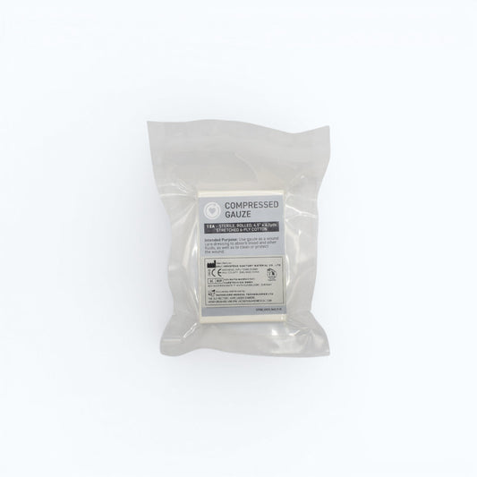 Compressed Gauze – Gasväv för sårpackning vid kraftig blödning i steril förpackning.